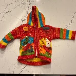 Vibrant Knit Baby Hoodie with Animal Designs